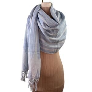 Seed Heritage Blue White Rectangle Scarf/Shawl Cotton Striped Tassel Around Neck
